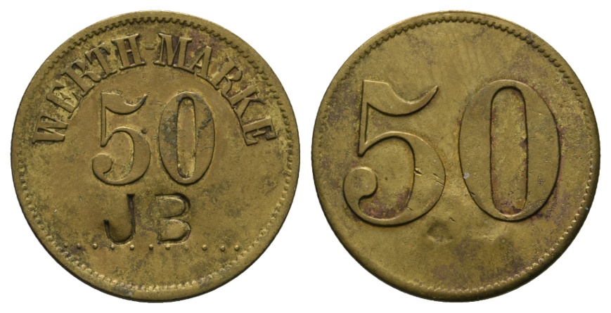  Bayern, Aschaffenburg, J B (2. Jägerbataillon), Wertmarke 50; Menzel -   