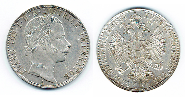  SZAIVERT KAISERREICH ÖSTERREICH FRANZ JOSEPH GULDEN 1859 A WIEN   