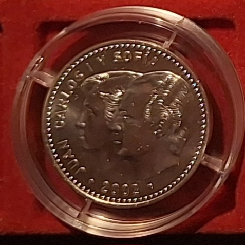  Spanien, 12 Euro, 2002 EU-Ratspräsidentschaft König Juan Carlos, Königin Sophie Silber unter Kurs   