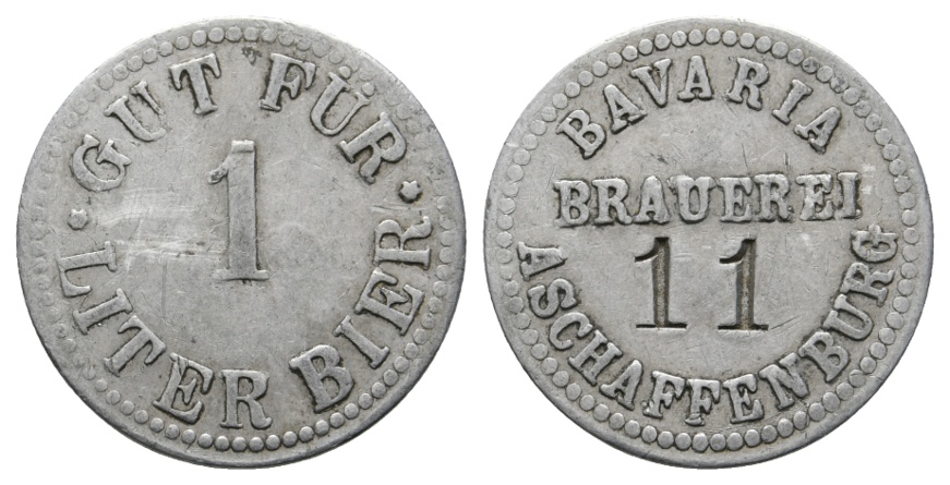 Bayern, Aschaffenburg, Bavaria Brauerei 11, Gut für 1 Liter Bier; Menzel 751   