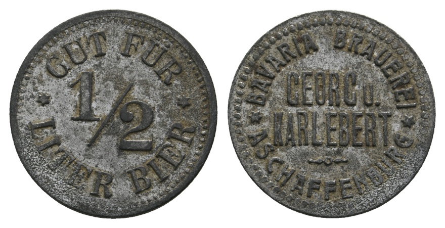  Bayern, Aschaffenburg, Bavaria Brauerei Georg Karl Ebert, Gut für 1/2 Liter Bier; Menzel 752   