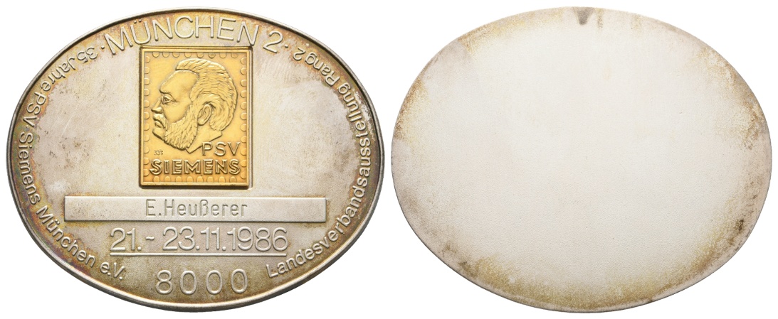  Medaille 1986; versilbert; 75,33 g; 53x66 mm, im Orig. Etui   
