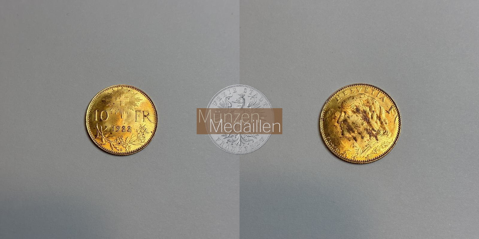 Schweiz  10 sFR MM-Frankfurt Feingold: 2,90g 1/2 Vreneli 1922 B 