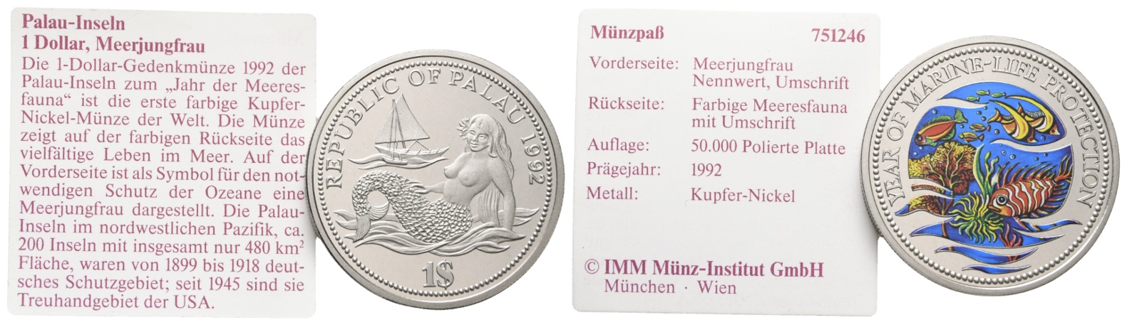  Palau-Insel, 1 Dollar 1992, in Orig. Etui   