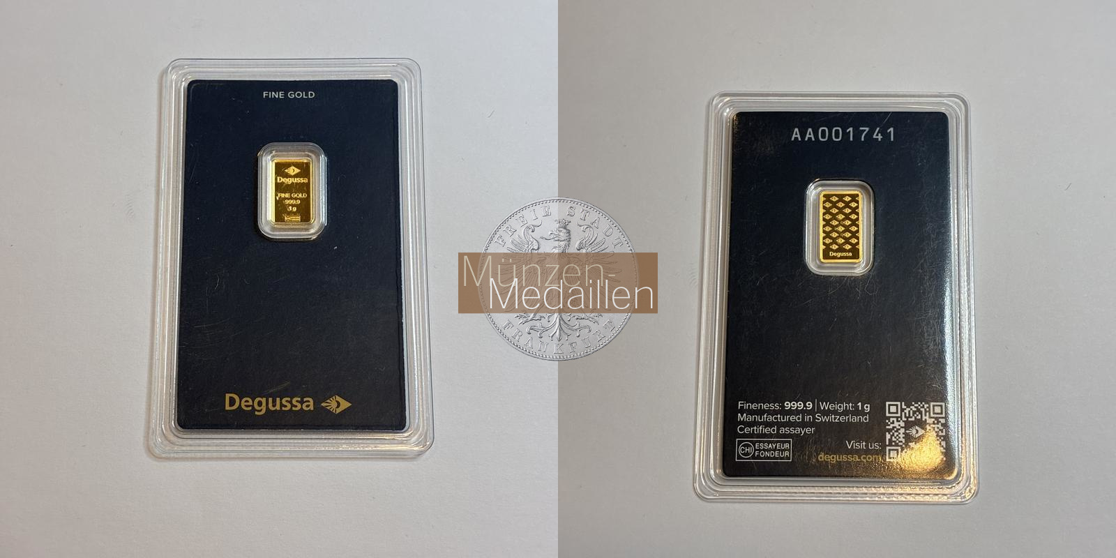 Schweiz  Degussa MM-Frankfurt Feingold: 1g 1g Goldbarren  