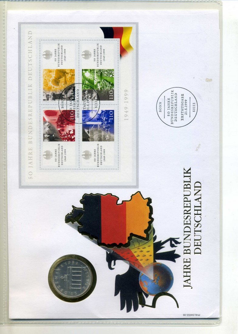  20 Mark 1990 Silber im Großnumisbrief 50 Jahre BRD   