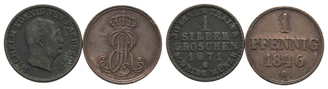  Altdeutschland; 2 Kleinmünzen 1871/1846   