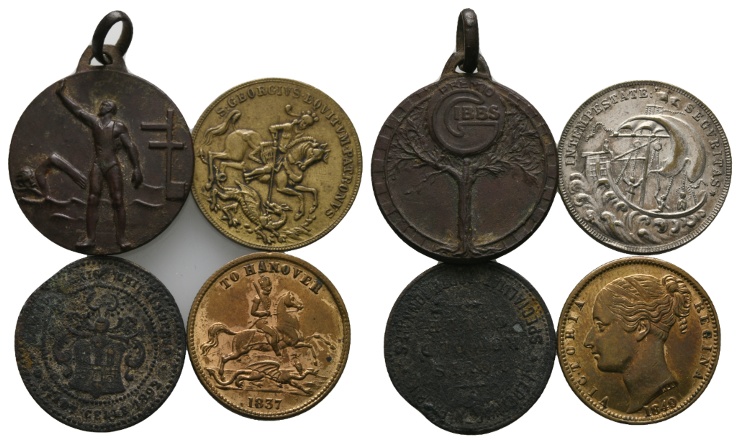  Ausland, 4 Münzen/Medaillen, unedel   