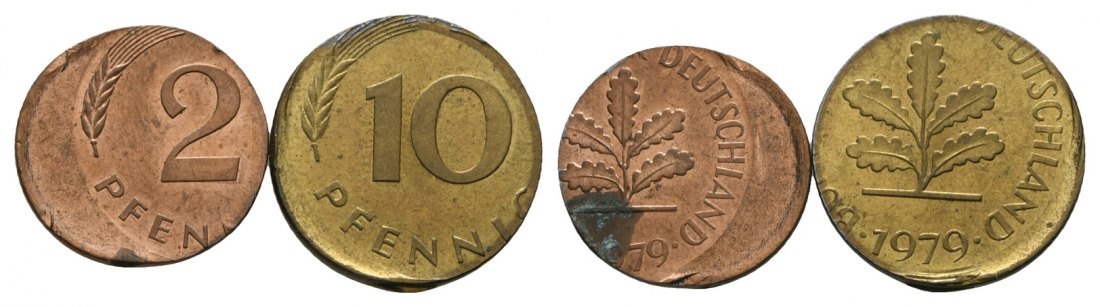  BRD, 2 Pfennig 1979 / 10 Pfennig 1979, Verprägungen   
