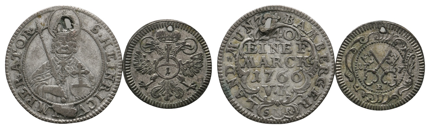  Altdeutschland; 2 Kleinmünzen 1766/1767 (beide gelocht)   