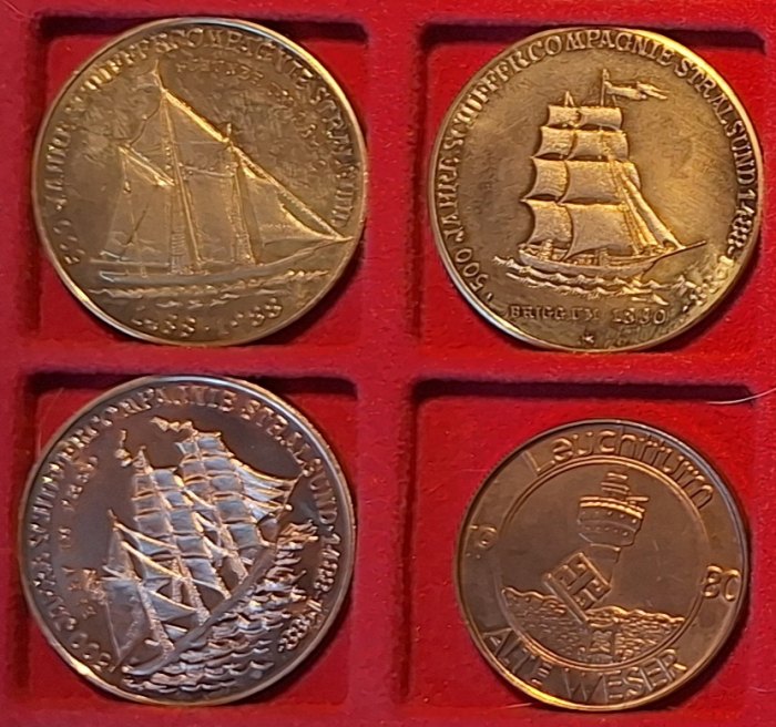  Set Gross-Segler 4 Medaillen Schoner, Brigg, Drei- bzw. Viermastbark   