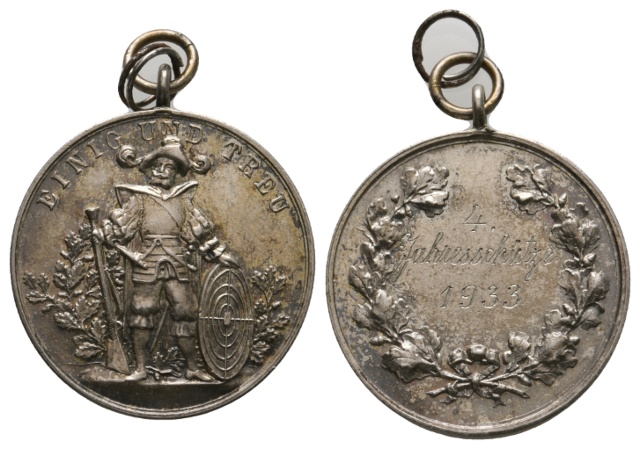  Schützenmedaille 1933; tragbar, AG, 10,63 g, Ø 28,8 mm   