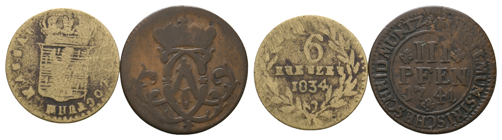  Altdeutschland; 2 Kleinmünzen 1834/1741   