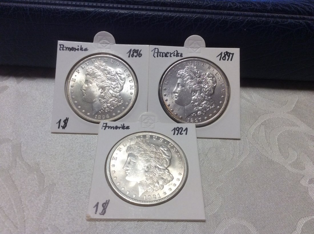  USA Lot Morgan Dollar 1896, 1897, 1921 in sehr guter Erhaltung   