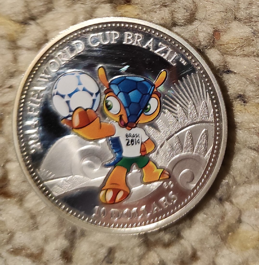  Cook Island 10 Dollars 2013 SILBER WM Brasilien 2014   