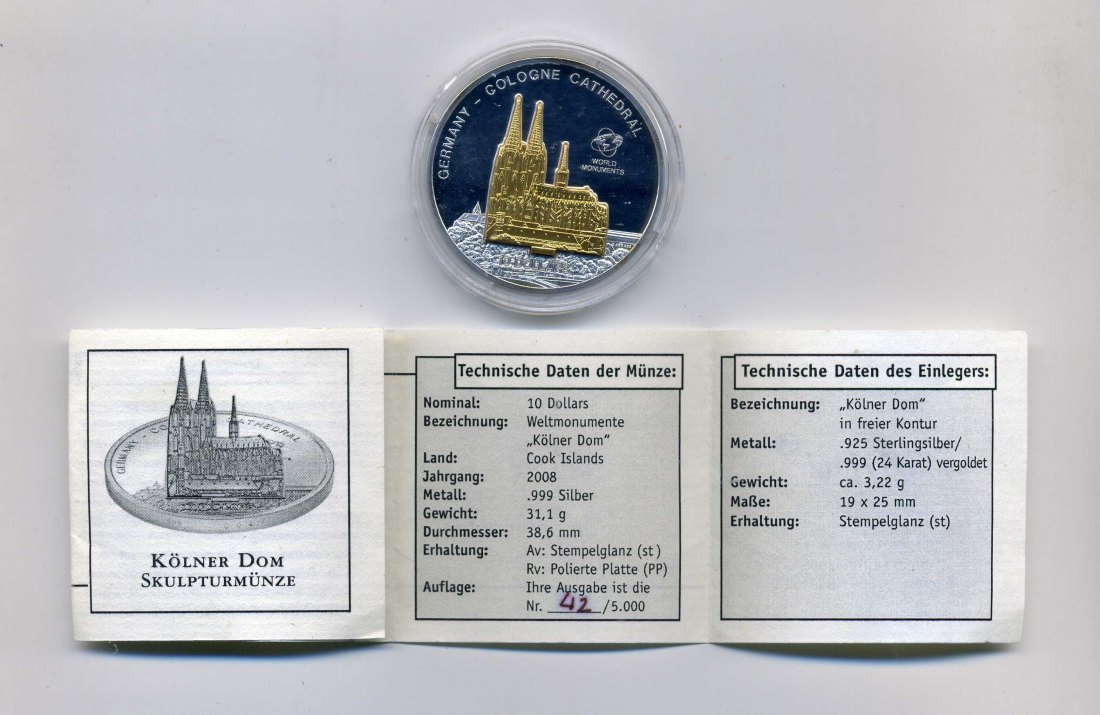  Nauru 10 Dollar 2008 Kölner Dom Originalkapsel mit Zertifikat RAR   