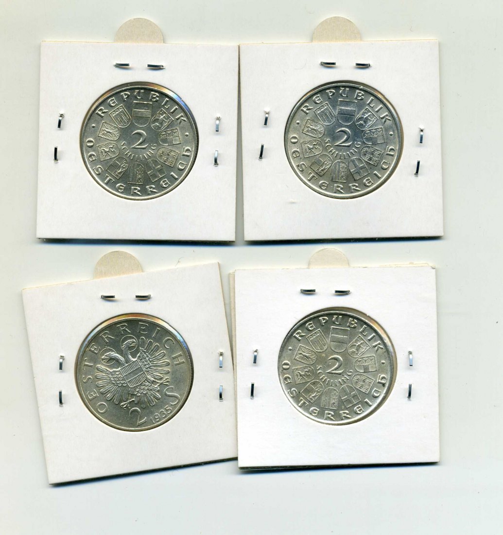  Österreich 4 x 2 Schilling 1929, 1930, 1932 + 1935 30,72 Gramm Feinsilber   
