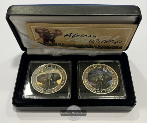  Somalia  100 Schilling x2 2021 African Wildlife Elephant FM-Frankfurt  Feinsilber: 62,2g   