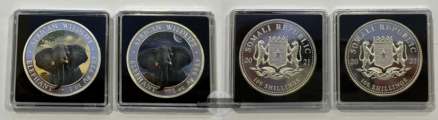  Somalia  100 Schilling x2 2021 African Wildlife Elephant FM-Frankfurt  Feinsilber: 62,2g   