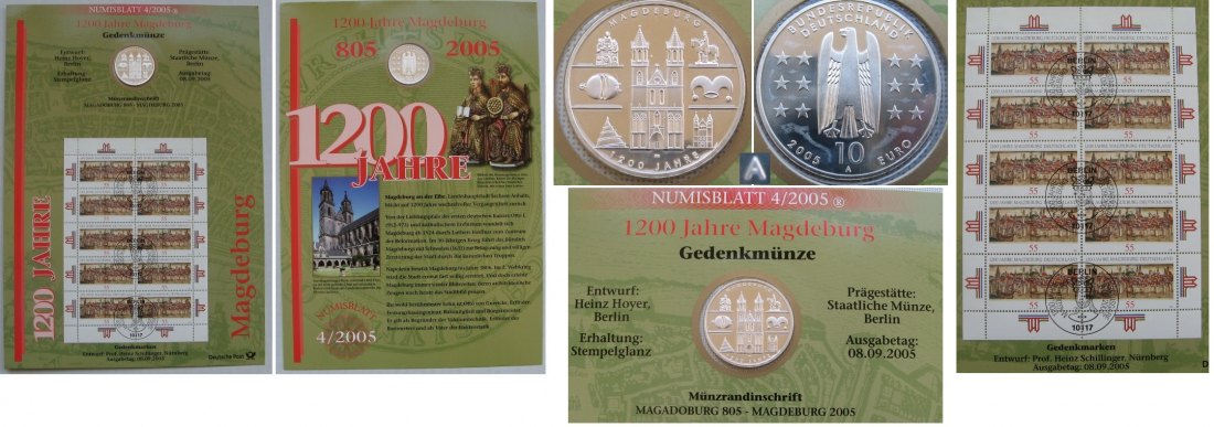  2005,Germany,Numismatics Coin-Card/Sheet:Mageburg+10 Euro Silver Coin(0,53 oz silver)   