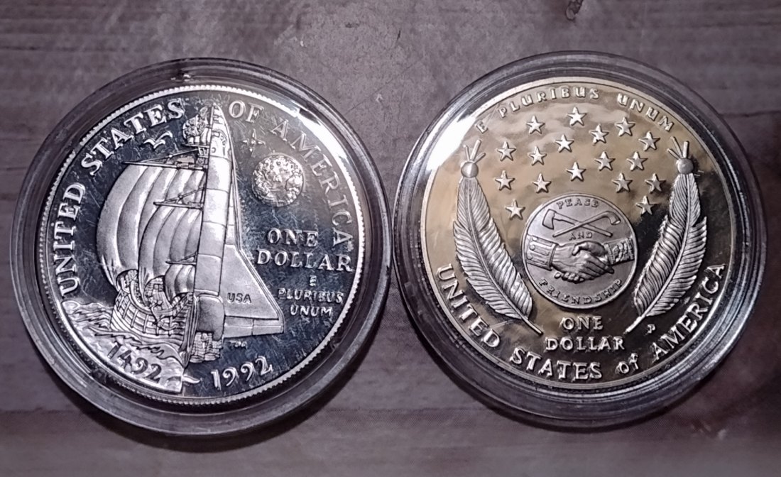  USA, Silbergedenkdollar, Kolumbus und Lewis+ Clark, teilvergoldet   