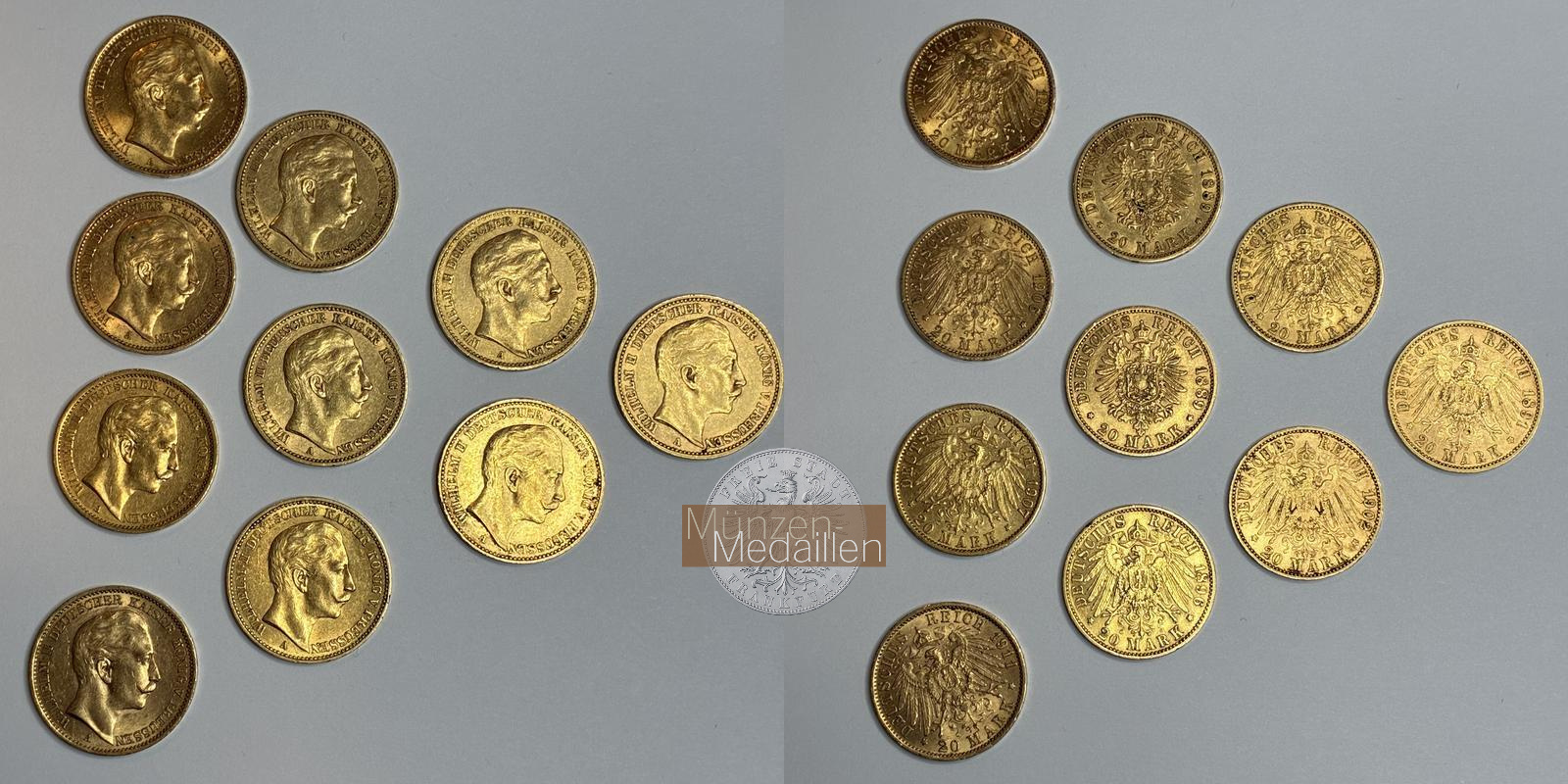 Preussen, Kaiserreich 10 x 20 Mark MM-Frankfurt Feingold: 71.7g Wilhelm II.  1888-1918 verschiedene 