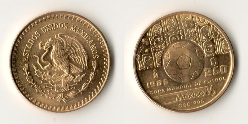 Mexiko  250 Pesos MM-Frankfurt Feingold: 7,776g Weltmeisterschaft Fussbal 1986 1985 