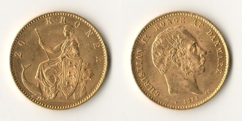 Dänemark, Christian IX MM-Frankfurt KM#791 Feingold: 8,06g 20 Kronen (1873-1900) 1873 
