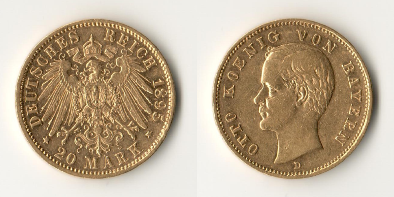 Deutsches Kaiserreich, Bayern. 20 Mark MM-Frankfurt Feingold: 7,17g Otto 1886-1913 1895 D 
