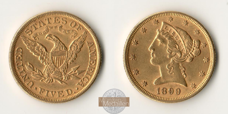 USA.  5 Dollar MM-Frankfurt   Feingold: 7,52g Liberty 1899 