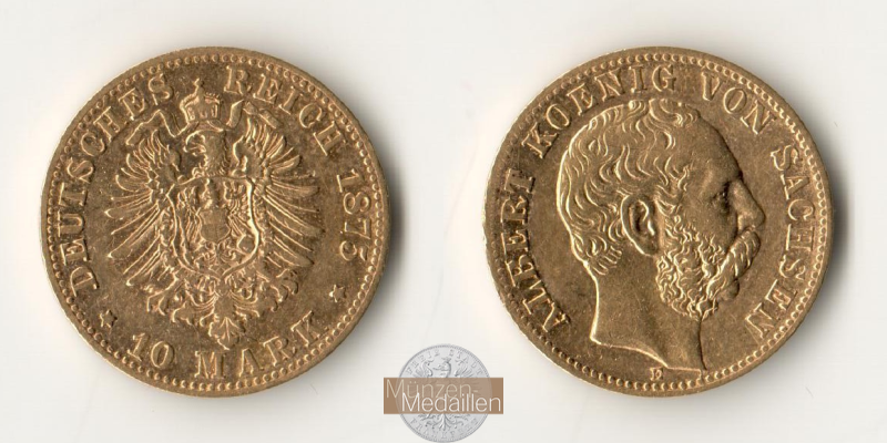 Deutsches Kaiserreich. Sachsen, Albert. MM-Frankfurt Feingewicht: 3,58g 10 Mark 1875 E 