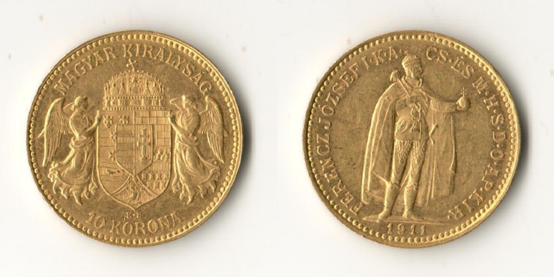 Ungarn MM-Frankfurt  Feingold: 3,05g 10 Kronen 1911 