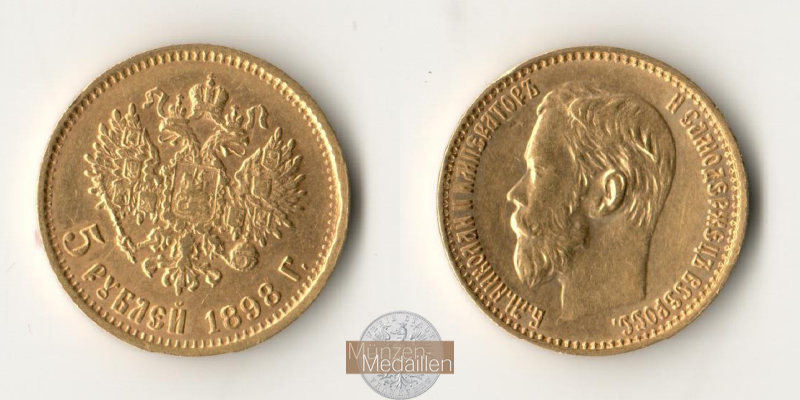 Russland, Zar Nikolaus II. (1894-1917). MM-Frankfurt Feingold: 3,87g 5 Rubel 1898 