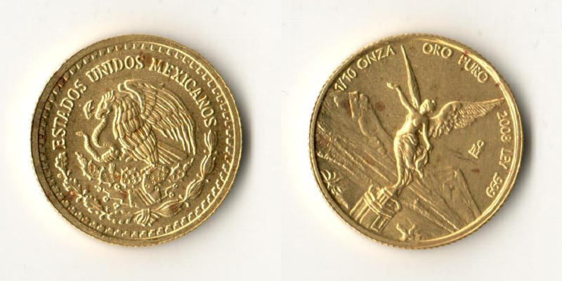 Mexiko MM-Frankfurt Feingewicht: 3,11g Gold 1/10 Unze 'Libertad' 2008 