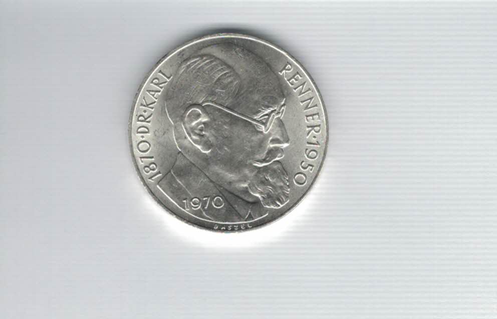  50 Schilling 1970 Karl Renner 2. Republik Ag 18g fein Österreich Spittalgold9800 (04584/10)   