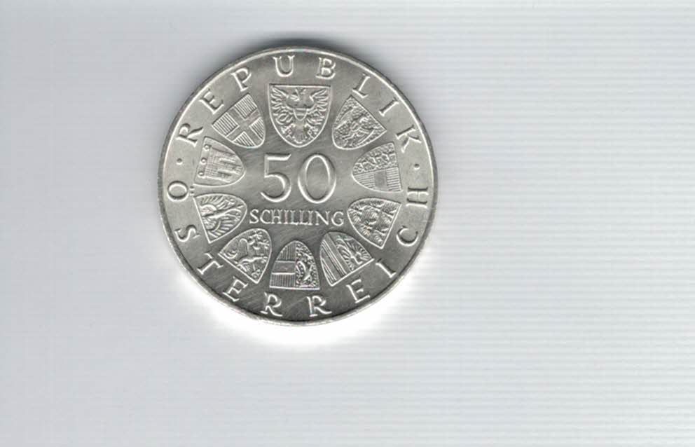  50 Schilling 1970 Karl Renner 2. Republik Ag 18g fein Österreich Spittalgold9800 (04584/10)   