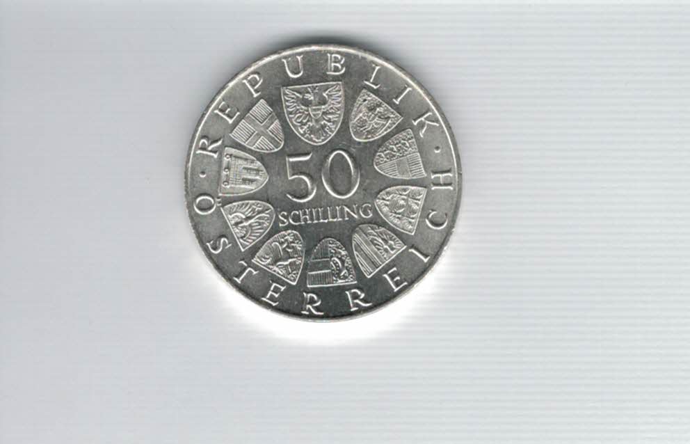  50 Schilling 1971 Julius Raab 2. Republik Ag 18g fein Österreich Spittalgold9800 (4584/11)   