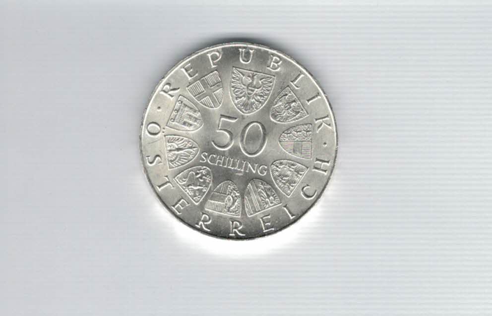  50 Schilling 1972 350 Jahre Universität Salzburg Ag 18g fein Österreich Spittalgold9800 (4584/12   