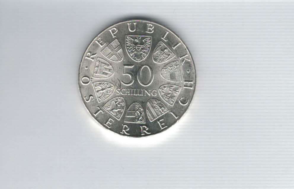  50 Schilling 1974 Gendarmerie seit 125 Jahren Ag 12,8g fein Österreich Spittalgold9800 (4504/2)   