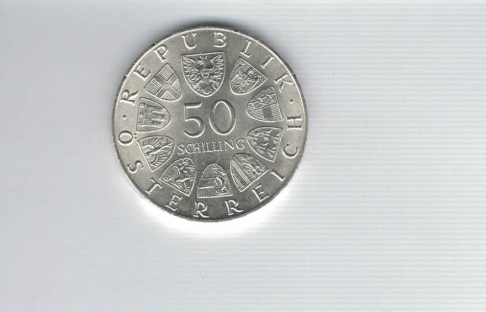  50 Schilling 1974 1200 Jahre Dom zu Salzburg Ag 12,8g fein Österreich Spittalgold9800 (4504/3)   