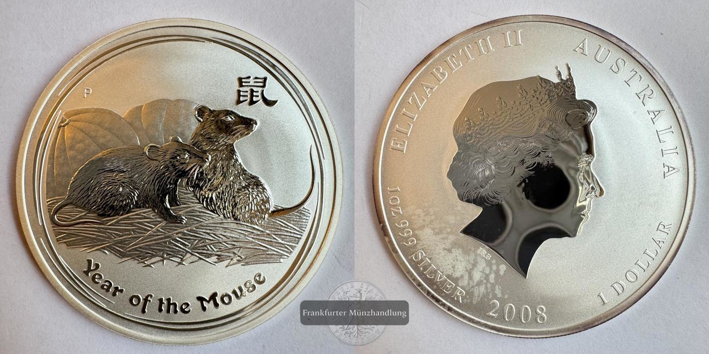  Australien 1 Dollar Year of the Mouse 2008 FM-Frankfurt KM#1755 Feinsilber: 31,1g   