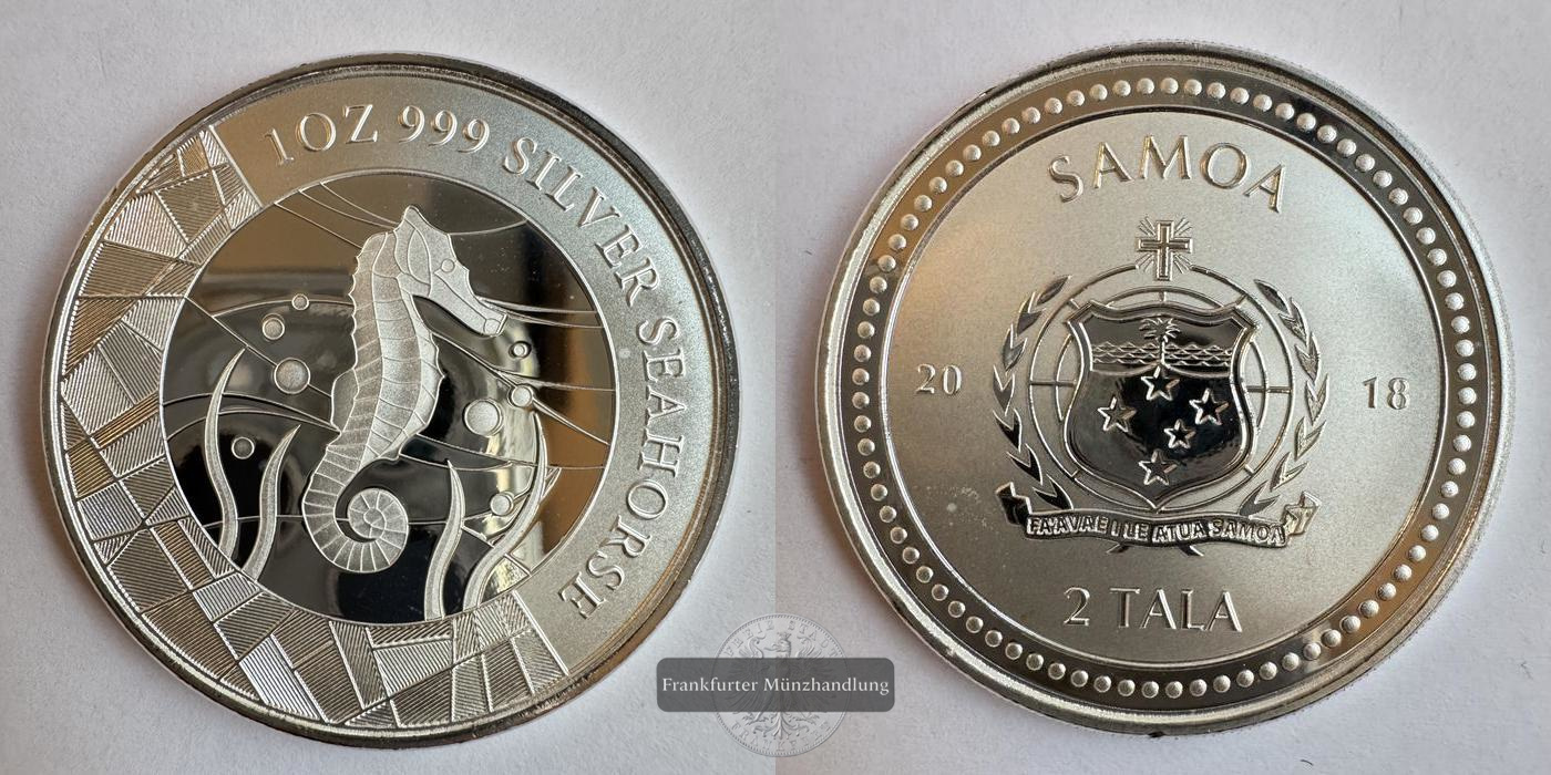  Samoa 2 Tala (Seahorse) 2018 FM-Frankfurt KM#469 Feinsilber: 31,1g   