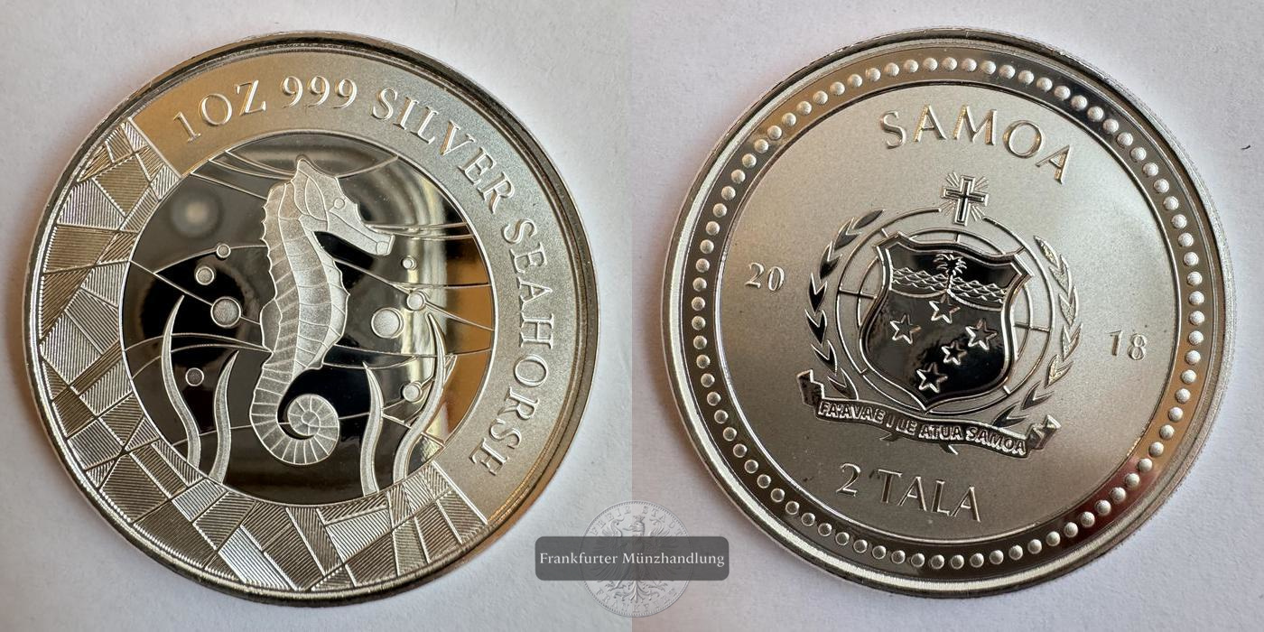  Samoa 2 Tala (Seahorse) 2018 FM-Frankfurt KM#469 Feinsilber: 31,1g   