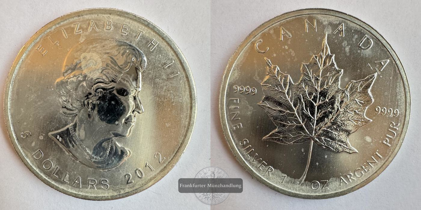  Kanada 5 Dollar 2012 Maple Leaf FM-Frankfurt Feinsilber: 31,1g   