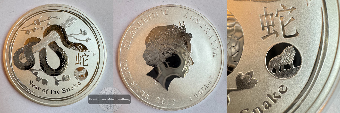  Australien 1 Dollar 2013 Snake/Schlange LION-PRIVY FM-Frankfurt KM#1827 Feinsilber: 31,1g   