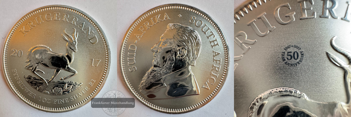  Süd Afrika Silber-Krügerrand 2017 Jubiläumsausgabe(50) FM-Frankfurt KM#691 Feinsilber: 31,1g   