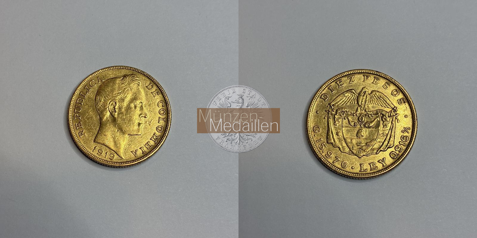 Kolumbien Feingold: 14,65g 10 Pesos 1919 