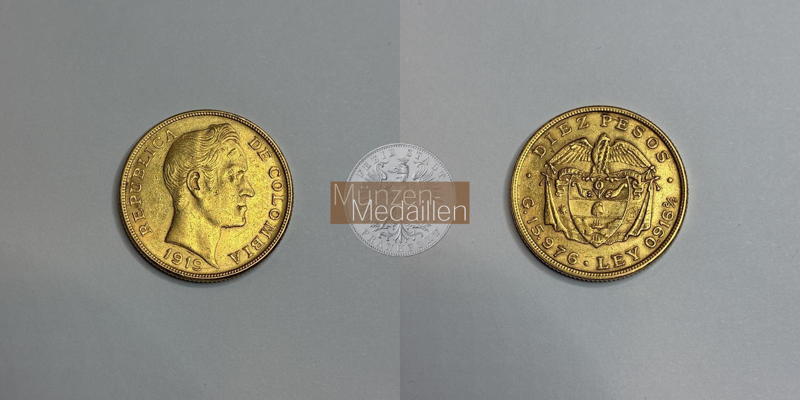 Kolumbien Feingold: 14,65g 10 Pesos 1919 