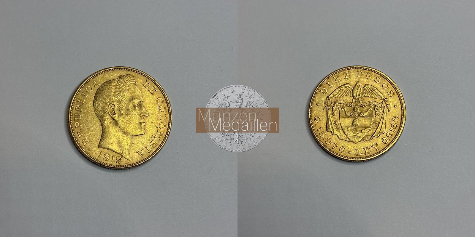 Kolumbien Feingold: 14,65g 10 Pesos 1919 