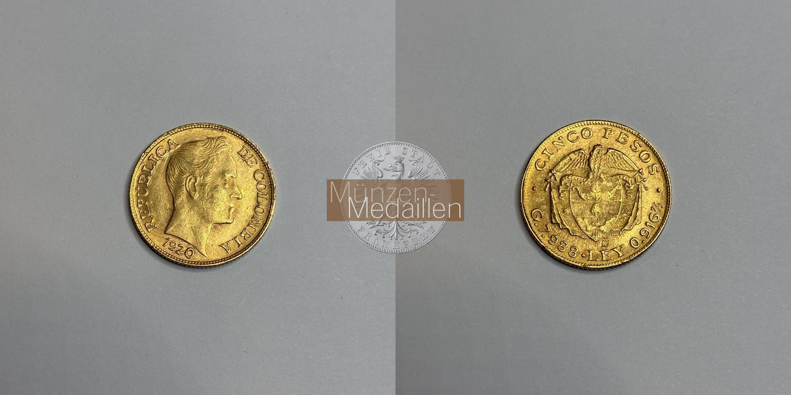 Kolumbien Feingold: 7,32g 5 Pesos 1920 